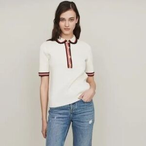 Maje Women's White Polo Top - miu miu style